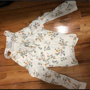 L’academie tie neck off the shoulder floral blouse